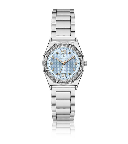 Сребрист дамски часовник с камъчета снимка