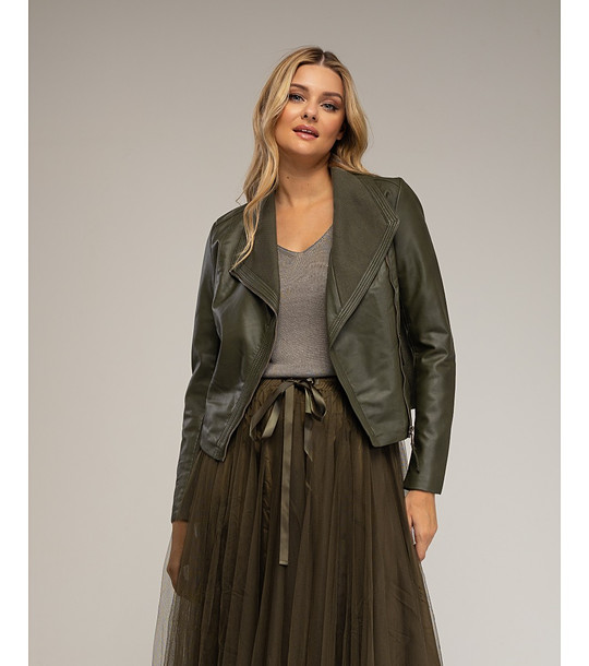 Дамско яке в цвят каки от еко кожа снимка