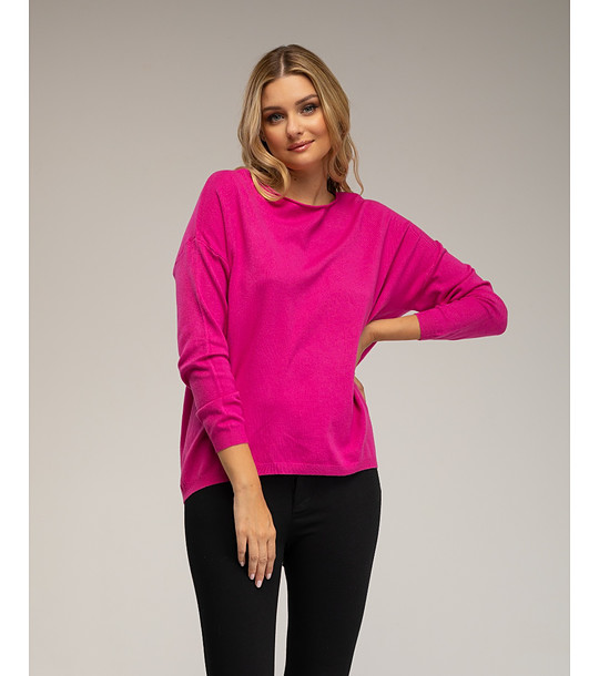 Дамски тънък овърсайз пуловер в цвят фуксия снимка