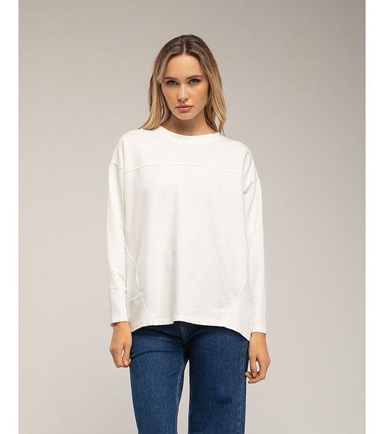 Бяла овърсайз дамска памучна блуза снимка