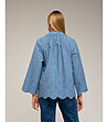 Синя оversize дамска памучна риза с английска бродерия-1 снимка