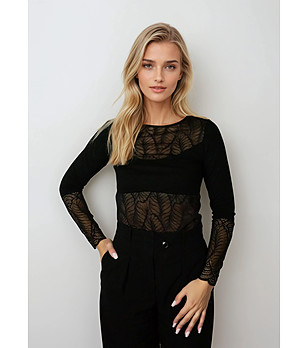Дамска блуза в черно с дантела SELINA снимка