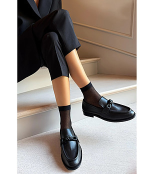 Черно-сребристи дамски чорапи ABRIL с блестящи детайли снимка