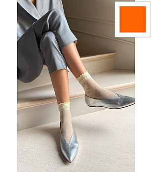 Чорапи в цвят манго с панделки и ситни точки ALICE снимка