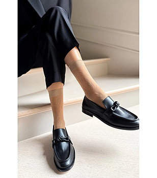 Дамски чорапи FIORE в цвят визон с флорален мотив снимка