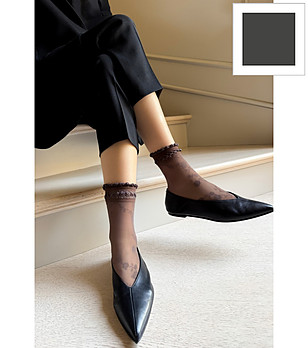 Дамски чорапи GALENA в цвят графит с флорален мотив снимка