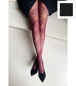 Черен чорапогащник с ажурни цветя GIA снимка