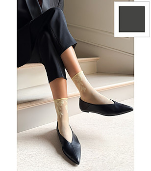 Дамски чорапи в цвят графит JANA с флорален мотив снимка