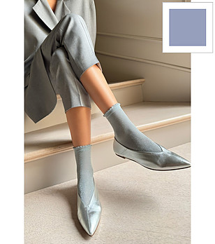 Дамски чорапи в небесносиньо MAYA с лурекс нишки и къдричка снимка