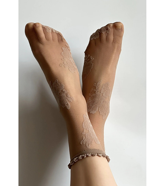 Телесни чорапи с флорален мотив FANNY снимка