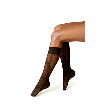 Дамски чорапи капучино-сребристи 15 DEN SPIGA LUREX с лурексови райета снимка