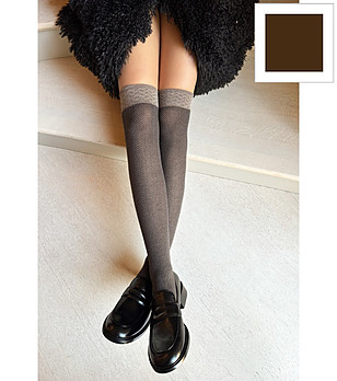 Дамски чорапи над коляното в цвят капучино с нестягащ ластик TIPPI снимка