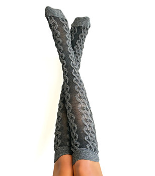 Дамски сиви чорапи с мотив тип плитка 100 DEN TRECCIA DOPPIA снимка