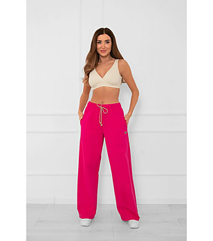 Дамски памучен панталон в циклама Caro с широки крачоли снимка