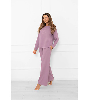 Лилава памучна дамска пижама с широки крачоли Ksara снимка