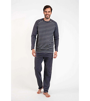 Мъжка памучна пижама Lars в цвят графит на райета снимка