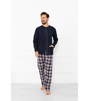 Мъжка памучна пижама в тъмносиньо Sambor с каре снимка