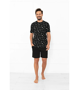 Мъжка черна лятна памучна пижама Wito с принт овчици снимка