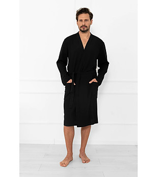 Черен мъжки халат с релефен десен Bono снимка