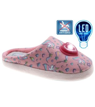 Юношески розови чехли с антиплъзгаща подметка и LED светлинa снимка