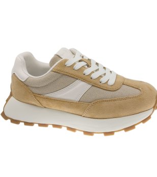 Дамски сникърски в цвят камел с връзки снимка