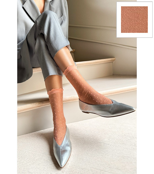 Чорапи в прасковен цвят на точки SCARLETT снимка