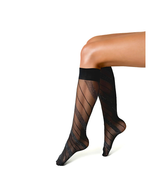 Чорапи до коляното в графит-сребристо 15 DEN SPIGA LUREX с лурексови райета снимка