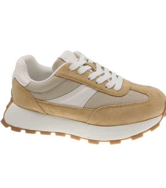 Дамски сникърски в цвят камел с връзки снимка