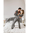 Карирана дамска памучна пижама с копчета в черно и бяло Klara-3 снимка