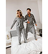 Карирана дамска памучна пижама с копчета в черно и бяло Klara-4 снимка