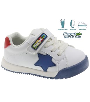 Бебешки боси обувки в бяло и тъмносиньо с широка предна част снимка