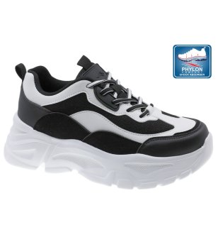 Дамски маратонки в бяло и черно с ултралека подметка снимка