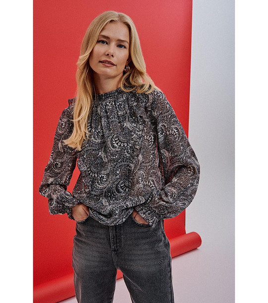 Дамска блуза в черно-сив пейсли принт снимка