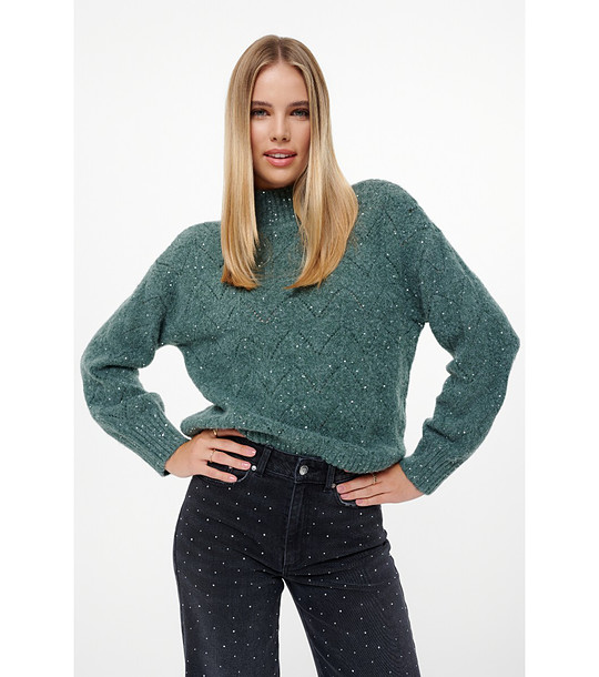 Тъмнозелен пуловер с пайети снимка