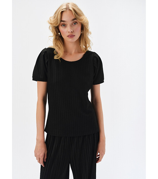 Черна дамска оребрена блуза снимка