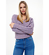 Дамски лилав меланж пуловер с V-образно деколте-3 снимка