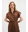 Кафява рокля с копчета и колан-1 снимка