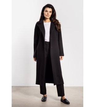 Дамско черно палто с колан Simonе снимка