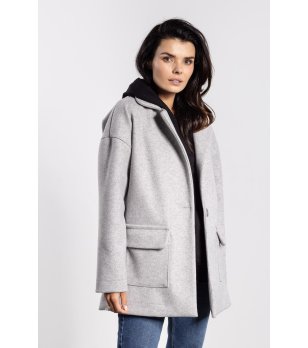 Сиво дамско палто с качулка Reya снимка