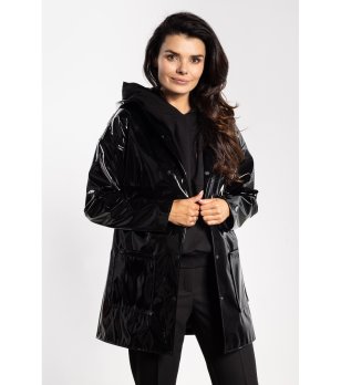 Дамско черно яке с гланцов ефект Vivian снимка