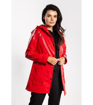 Дамско червено яке с гланцов ефект Vivian снимка
