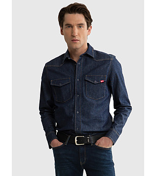 Тъмносиня дънкова мъжка памучна риза CHUCK  снимка