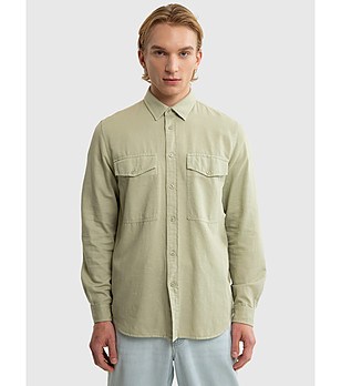 Мъжка памучна риза в светлозелен цвят SZAKES  снимка