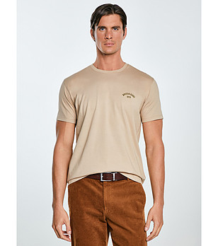 Бежова памучна мъжка тениска VINCER снимка