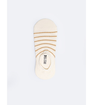 Бежови памучни дамски чорапи тип терлик на райе  снимка