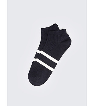 Мъжки памучни къси чорапи за маратонки в тъмносиньо с райе снимка