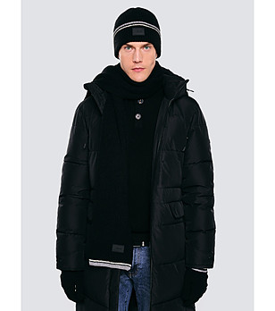 Мъжки черен плетен шал с контрастен кант WANDEGORS  снимка