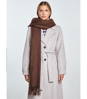 Кафяв дамски  шал с ресни снимка