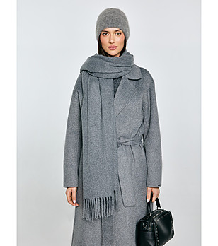 Сив дамски шал с ресни  снимка