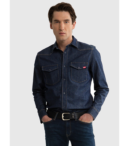 Тъмносиня дънкова мъжка памучна риза CHUCK  снимка